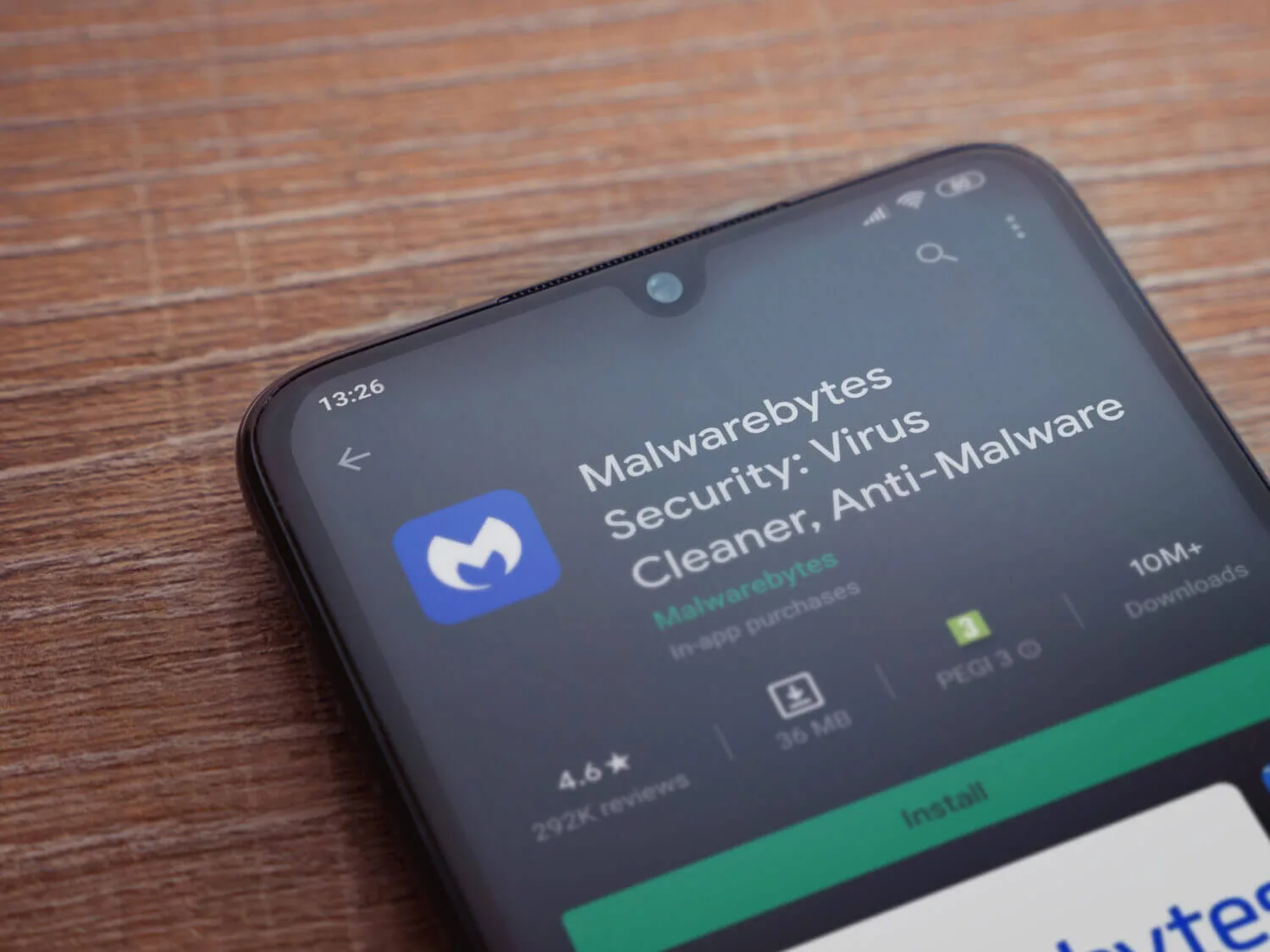 malwarebytes software logo on a phone