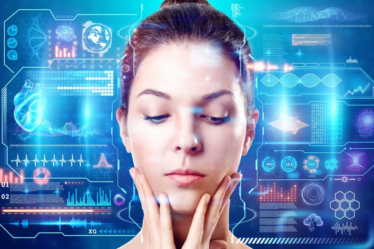 privacy, woman, blue tech