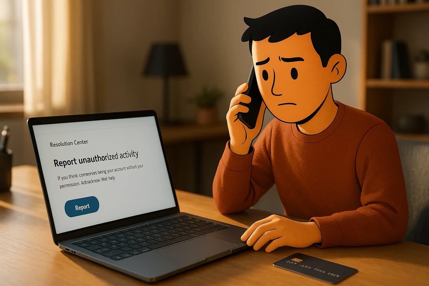Reporting unauthorized financial account activity through an official resolution flow