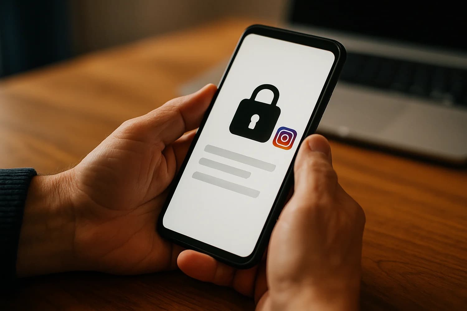 Close-up of Instagram account protection on a phone