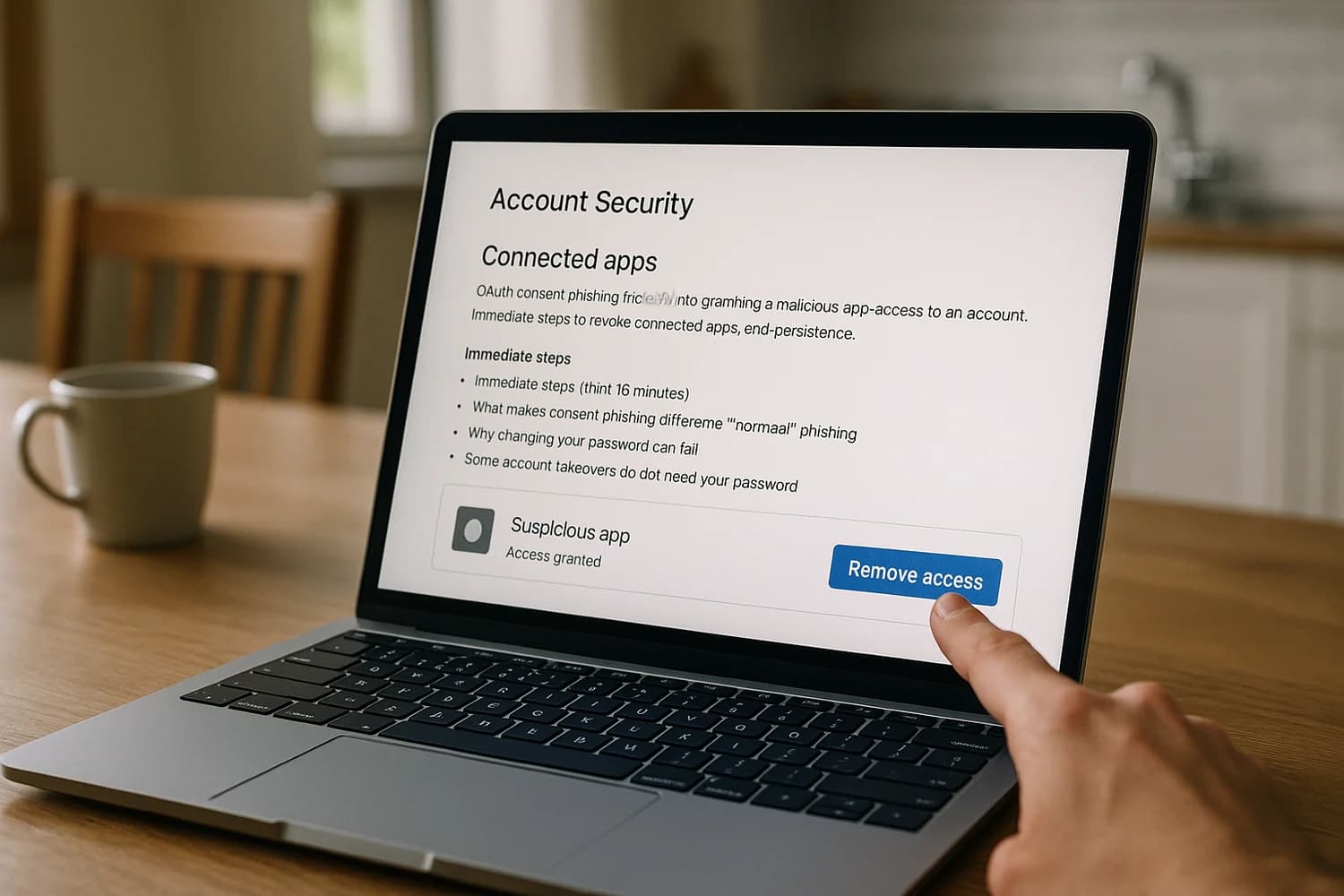 Revoking a suspicious connected app permission in account security settings