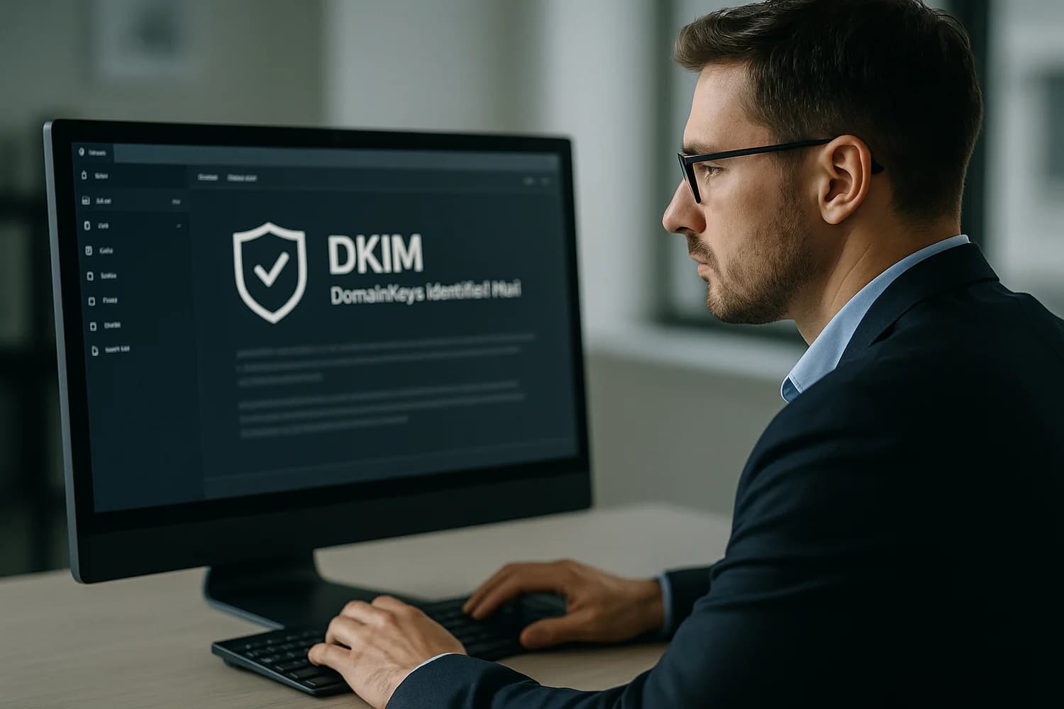 Professional realistic concept image for DKIM (DomainKeys Identified Mail)