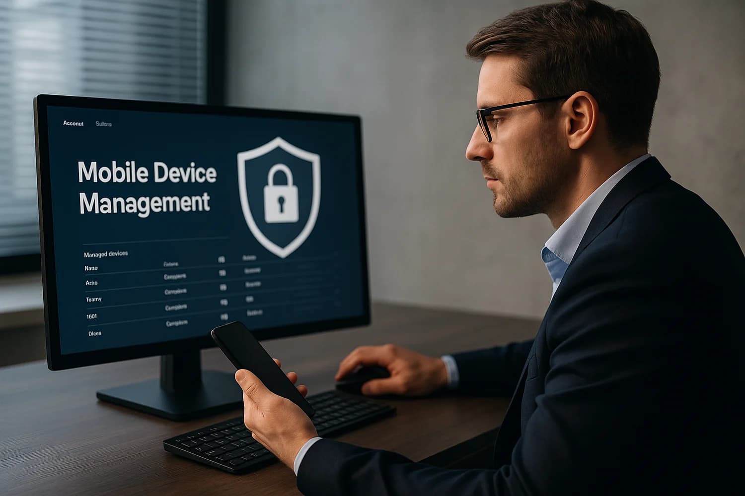 Professional realistic concept image for Mobile Device Management (MDM)