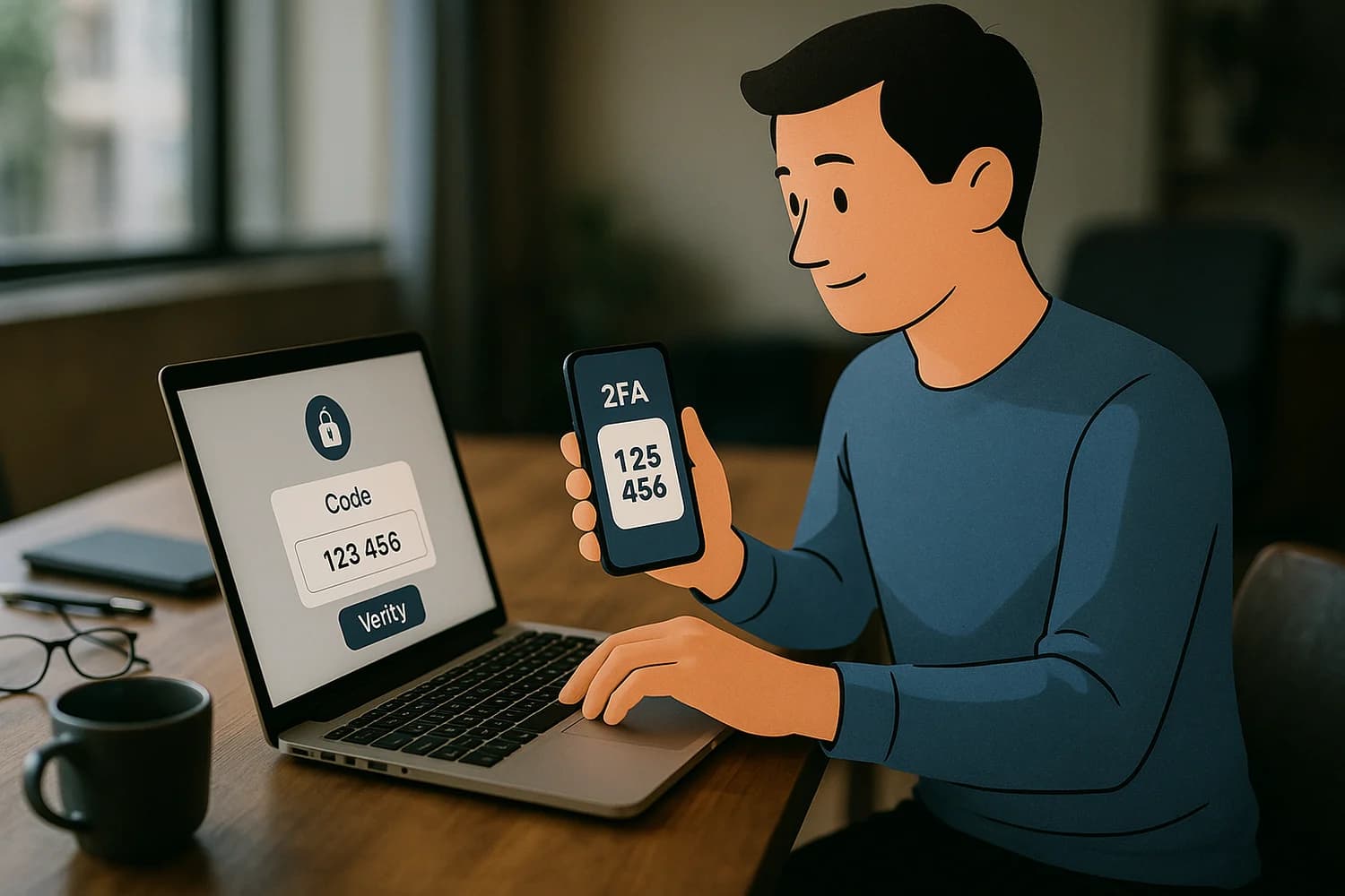 Two-factor authentication concept with a 2D analyst in a hyper-realistic setting