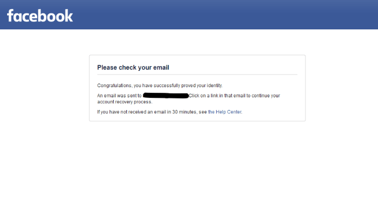 success message from Facebook after submitting the recovery codes from Facebook's trusted contacts