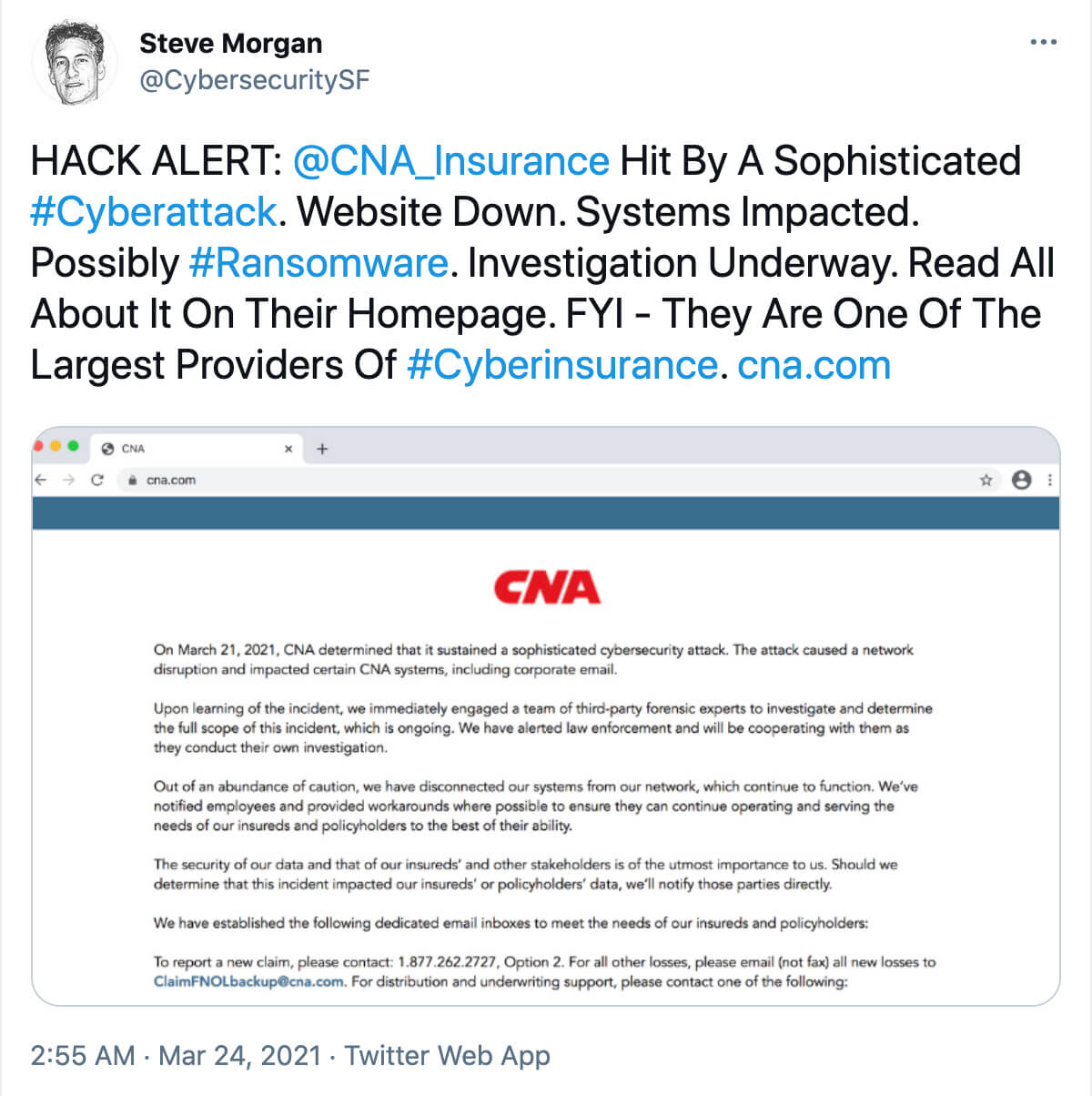 BillionDollar Insurance Firm CNA Falls Victim to 'Sophisticated' Hack