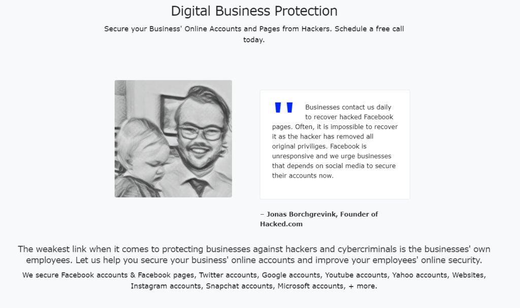 Hacked Business Protection Page